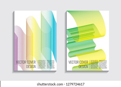 Blended covers, gradient wavy line shapes. Futuristic minimal design. Warm-colored bionic background. Modern visual effect. Repeating lines. For poster, layout, placard, grunge paper, card, book