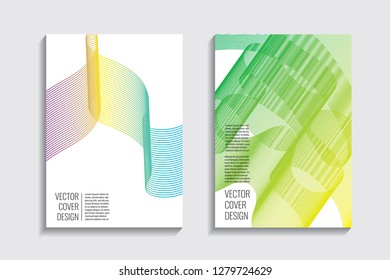 Blended covers, gradient wavy line shapes. Futuristic minimal design. Warm-colored bionic background. Modern visual effect. Repeating lines. For poster, layout, placard, grunge paper, card, book
