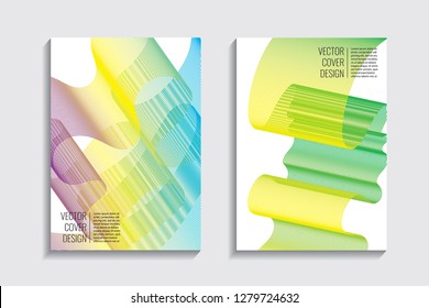 Blended covers, gradient wavy line shapes. Futuristic minimal design. Warm-colored bionic background. Modern visual effect. Repeating lines. For poster, layout, placard, grunge paper, card, book