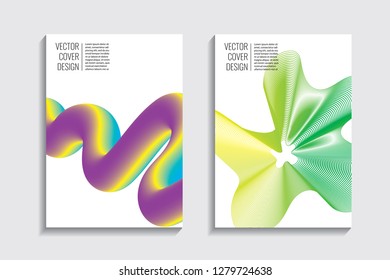 Blended covers, gradient wavy line shapes. Futuristic minimal design. Warm-colored bionic background. Modern visual effect. Repeating lines. For poster, layout, placard, grunge paper, card, book