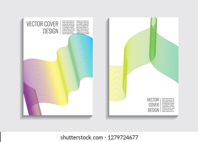 Blended covers, gradient wavy line shapes. Futuristic minimal design. Warm-colored bionic background. Modern visual effect. Repeating lines. For poster, layout, placard, grunge paper, card, book