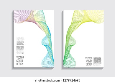 Blended covers, gradient wavy line shapes. Futuristic minimal design. Warm-colored bionic background. Modern visual effect. Repeating lines. For poster, layout, placard, grunge paper, card, book