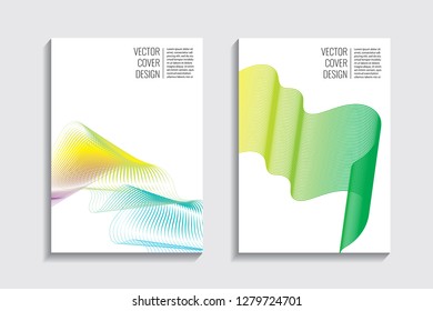Blended covers, gradient wavy line shapes. Futuristic minimal design. Warm-colored bionic background. Modern visual effect. Repeating lines. For poster, layout, placard, grunge paper, card, book