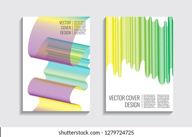Blended covers, gradient wavy line shapes. Futuristic minimal design. Warm-colored bionic background. Modern visual effect. Repeating lines. For poster, layout, placard, grunge paper, card, book