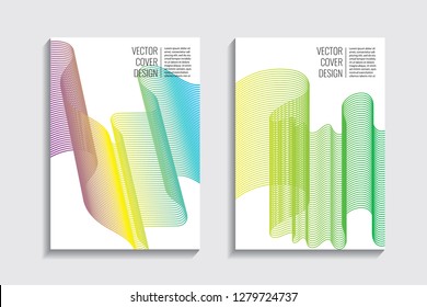 Blended covers, gradient wavy line shapes. Futuristic minimal design. Warm-colored bionic background. Modern visual effect. Repeating lines. For poster, layout, placard, grunge paper, card, book
