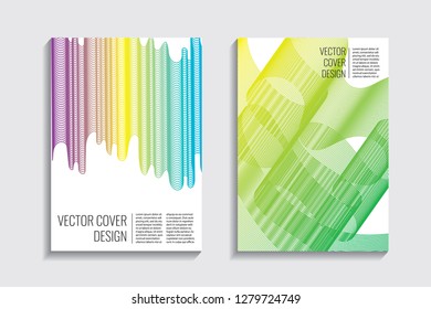 Blended covers, gradient wavy line shapes. Futuristic minimal design. Warm-colored bionic background. Modern visual effect. Repeating lines. For poster, layout, placard, grunge paper, card, book
