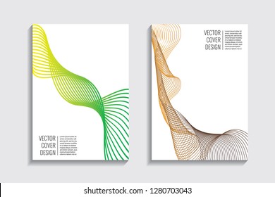 Blended covers, gradient wavy line shapes. Futuristic minimal design. Warm-colored bionic background. Modern visual effect. Repeating lines. For poster, layout, placard, grunge paper, card, book