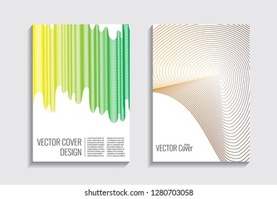 Blended covers, gradient wavy line shapes. Futuristic minimal design. Warm-colored bionic background. Modern visual effect. Repeating lines. For poster, layout, placard, grunge paper, card, book