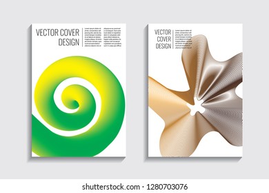 Blended covers, gradient wavy line shapes. Futuristic minimal design. Warm-colored bionic background. Modern visual effect. Repeating lines. For poster, layout, placard, grunge paper, card, book