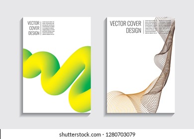 Blended covers, gradient wavy line shapes. Futuristic minimal design. Warm-colored bionic background. Modern visual effect. Repeating lines. For poster, layout, placard, grunge paper, card, book