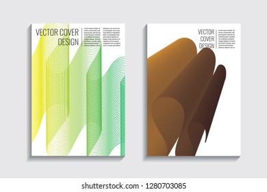 Blended covers, gradient wavy line shapes. Futuristic minimal design. Warm-colored bionic background. Modern visual effect. Repeating lines. For poster, layout, placard, grunge paper, card, book