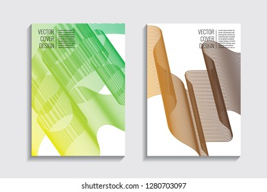 Blended covers, gradient wavy line shapes. Futuristic minimal design. Warm-colored bionic background. Modern visual effect. Repeating lines. For poster, layout, placard, grunge paper, card, book