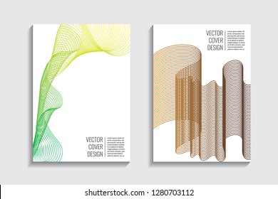 Blended covers, gradient wavy line shapes. Futuristic minimal design. Warm-colored bionic background. Modern visual effect. Repeating lines. For poster, layout, placard, grunge paper, card, book