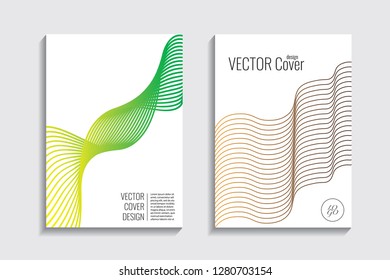 Blended covers, gradient wavy line shapes. Futuristic minimal design. Warm-colored bionic background. Modern visual effect. Repeating lines. For poster, layout, placard, grunge paper, card, book