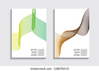 Blended covers, gradient wavy line shapes. Futuristic minimal design. Warm-colored bionic background. Modern visual effect. Repeating lines. For poster, layout, placard, grunge paper, card, book