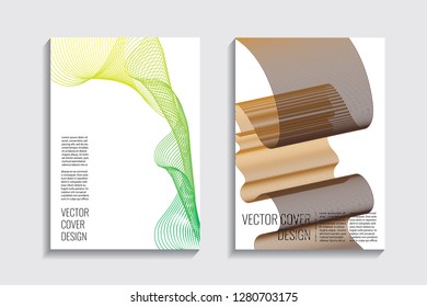 Blended covers, gradient wavy line shapes. Futuristic minimal design. Warm-colored bionic background. Modern visual effect. Repeating lines. For poster, layout, placard, grunge paper, card, book