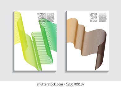 Blended covers, gradient wavy line shapes. Futuristic minimal design. Warm-colored bionic background. Modern visual effect. Repeating lines. For poster, layout, placard, grunge paper, card, book
