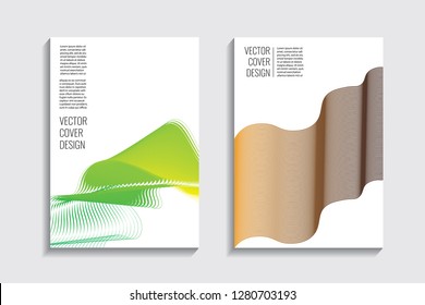 Blended covers, gradient wavy line shapes. Futuristic minimal design. Warm-colored bionic background. Modern visual effect. Repeating lines. For poster, layout, placard, grunge paper, card, book