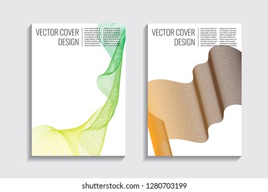 Blended covers, gradient wavy line shapes. Futuristic minimal design. Warm-colored bionic background. Modern visual effect. Repeating lines. For poster, layout, placard, grunge paper, card, book