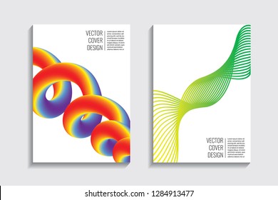 Blended covers, gradient wavy line shapes. Futuristic minimal design. Warm rainbow-colored bionic background. Modern visual effect. Repeating lines. For poster, layout, placard, grunge paper, card