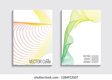 Blended covers, gradient wavy line shapes. Futuristic minimal design. Warm rainbow-colored bionic background. Modern visual effect. Repeating lines. For poster, layout, placard, grunge paper, card