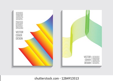 Blended covers, gradient wavy line shapes. Futuristic minimal design. Warm rainbow-colored bionic background. Modern visual effect. Repeating lines. For poster, layout, placard, grunge paper, card