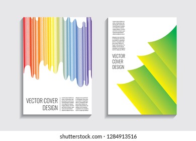 Blended covers, gradient wavy line shapes. Futuristic minimal design. Warm rainbow-colored bionic background. Modern visual effect. Repeating lines. For poster, layout, placard, grunge paper, card