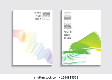 Blended covers, gradient wavy line shapes. Futuristic minimal design. Warm rainbow-colored bionic background. Modern visual effect. Repeating lines. For poster, layout, placard, grunge paper, card