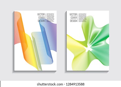 Blended covers, gradient wavy line shapes. Futuristic minimal design. Warm rainbow-colored bionic background. Modern visual effect. Repeating lines. For poster, layout, placard, grunge paper, card