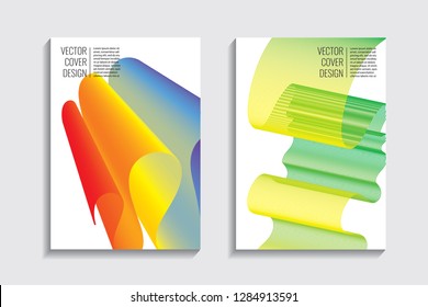 Blended covers, gradient wavy line shapes. Futuristic minimal design. Warm rainbow-colored bionic background. Modern visual effect. Repeating lines. For poster, layout, placard, grunge paper, card