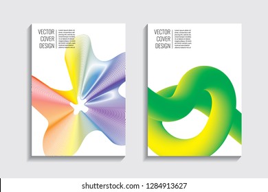 Blended covers, gradient wavy line shapes. Futuristic minimal design. Warm rainbow-colored bionic background. Modern visual effect. Repeating lines. For poster, layout, placard, grunge paper, card