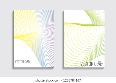 Blended covers, gradient wavy line shapes. Futuristic minimal design. Warm-colored bionic background. Modern visual effect. Repeating lines. For poster, layout, placard, grunge paper, card, book