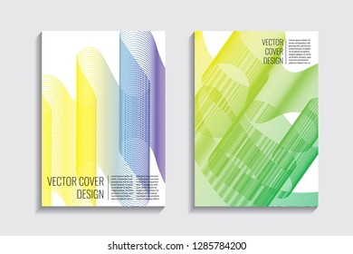 Blended covers, gradient wavy line shapes. Futuristic minimal design. Warm-colored bionic background. Modern visual effect. Repeating lines. For poster, layout, placard, grunge paper, card, book