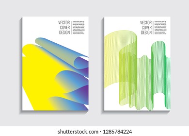 Blended covers, gradient wavy line shapes. Futuristic minimal design. Warm-colored bionic background. Modern visual effect. Repeating lines. For poster, layout, placard, grunge paper, card, book
