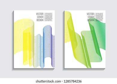 Blended covers, gradient wavy line shapes. Futuristic minimal design. Warm-colored bionic background. Modern visual effect. Repeating lines. For poster, layout, placard, grunge paper, card, book