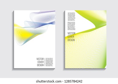 Blended covers, gradient wavy line shapes. Futuristic minimal design. Warm-colored bionic background. Modern visual effect. Repeating lines. For poster, layout, placard, grunge paper, card, book