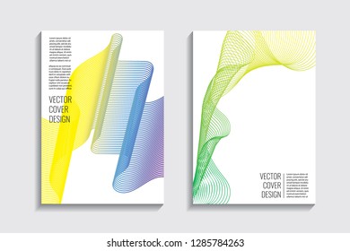 Blended covers, gradient wavy line shapes. Futuristic minimal design. Warm-colored bionic background. Modern visual effect. Repeating lines. For poster, layout, placard, grunge paper, card, book