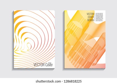 Blended covers, gradient wavy line shapes. Futuristic minimal design. Warm rainbow-colored bionic background. Modern visual effect. Repeating lines. For poster, layout, placard, grunge paper, card