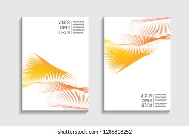 Blended covers, gradient wavy line shapes. Futuristic minimal design. Warm rainbow-colored bionic background. Modern visual effect. Repeating lines. For poster, layout, placard, grunge paper, card