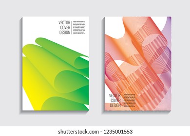 Blended covers with gradient wavy lines. Futuristic minimalistic design with multi-colored bionic background. Hi-tech. A4 format. Eps10 vector. For poster, layout, placard, grunge paper, card, book.