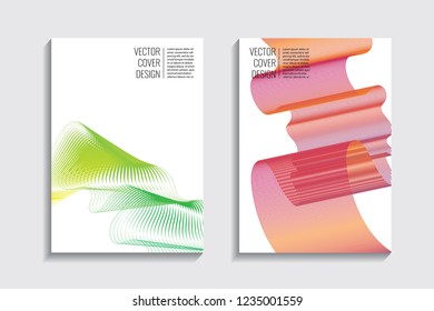 Blended covers with gradient wavy lines. Futuristic minimalistic design with multi-colored bionic background. Hi-tech. A4 format. Eps10 vector. For poster, layout, placard, grunge paper, card, book.