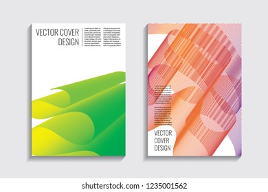 Blended covers with gradient wavy lines. Futuristic minimalistic design with multi-colored bionic background. Hi-tech. A4 format. Eps10 vector. For poster, layout, placard, grunge paper, card, book.