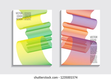 Blended covers with gradient wavy lines. Futuristic minimalistic design with multi-colored bionic background. Hi-tech. A4 format. Eps10 vector. For poster, layout, placard, grunge paper, card, book.
