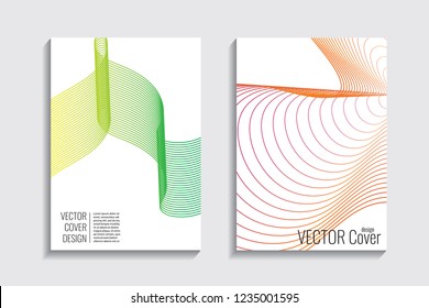 Blended covers with gradient wavy lines. Futuristic minimalistic design with multi-colored bionic background. Hi-tech. A4 format. Eps10 vector. For poster, layout, placard, grunge paper, card, book.