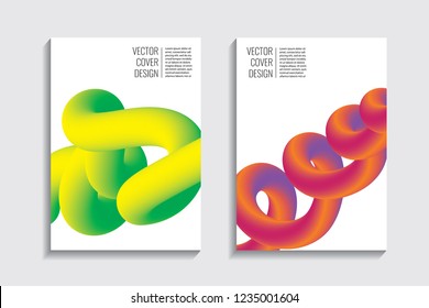Blended covers with gradient wavy lines. Futuristic minimalistic design with multi-colored bionic background. Hi-tech. A4 format. Eps10 vector. For poster, layout, placard, grunge paper, card, book.