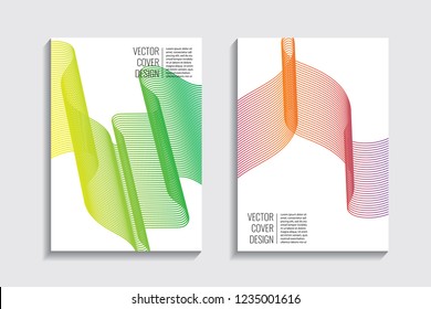 Blended covers with gradient wavy lines. Futuristic minimalistic design with multi-colored bionic background. Hi-tech. A4 format. Eps10 vector. For poster, layout, placard, grunge paper, card, book.
