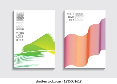 Blended covers with gradient wavy lines. Futuristic minimalistic design with multi-colored bionic background. Hi-tech. A4 format. Eps10 vector. For poster, layout, placard, grunge paper, card, book.