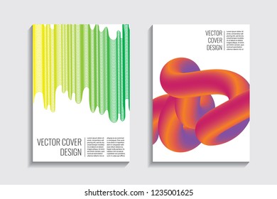 Blended covers with gradient wavy lines. Futuristic minimalistic design with multi-colored bionic background. Hi-tech. A4 format. Eps10 vector. For poster, layout, placard, grunge paper, card, book.