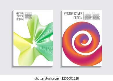 Blended covers with gradient wavy lines. Futuristic minimalistic design with multi-colored bionic background. Hi-tech. A4 format. Eps10 vector. For poster, layout, placard, grunge paper, card, book.