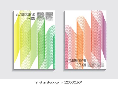 Blended covers with gradient wavy lines. Futuristic minimalistic design with multi-colored bionic background. Hi-tech. A4 format. Eps10 vector. For poster, layout, placard, grunge paper, card, book.